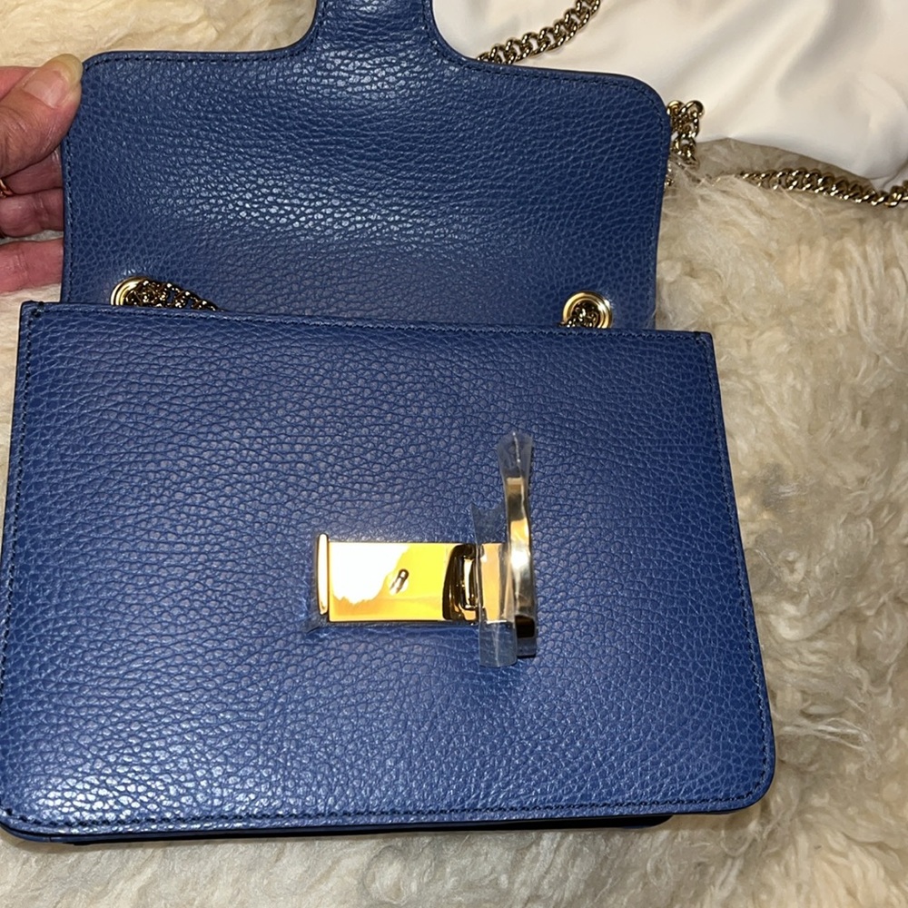 Gucci New Blue Leather Interlocking GG Marmont Small Crossbody Purse *Authentic - Picture 7 of 13